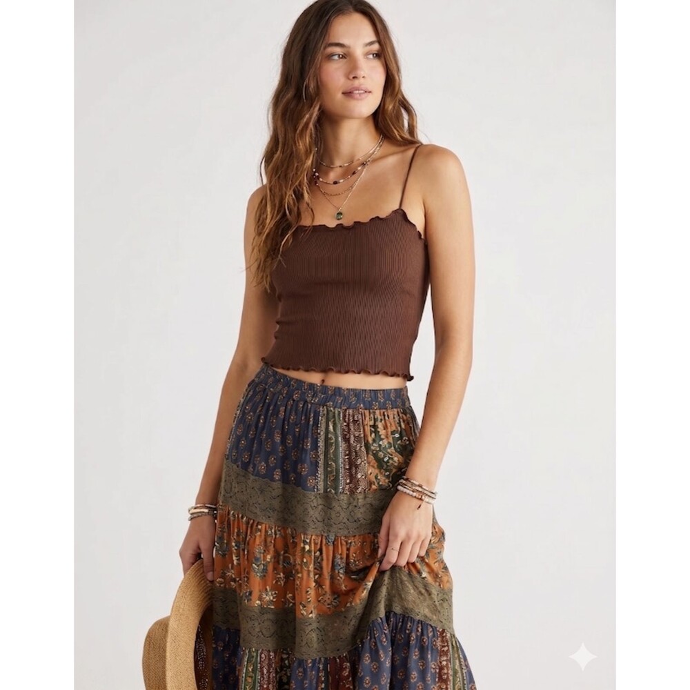 Intimately Free People Brown Ruffle Crop Top Camisole Women's Size XS/S